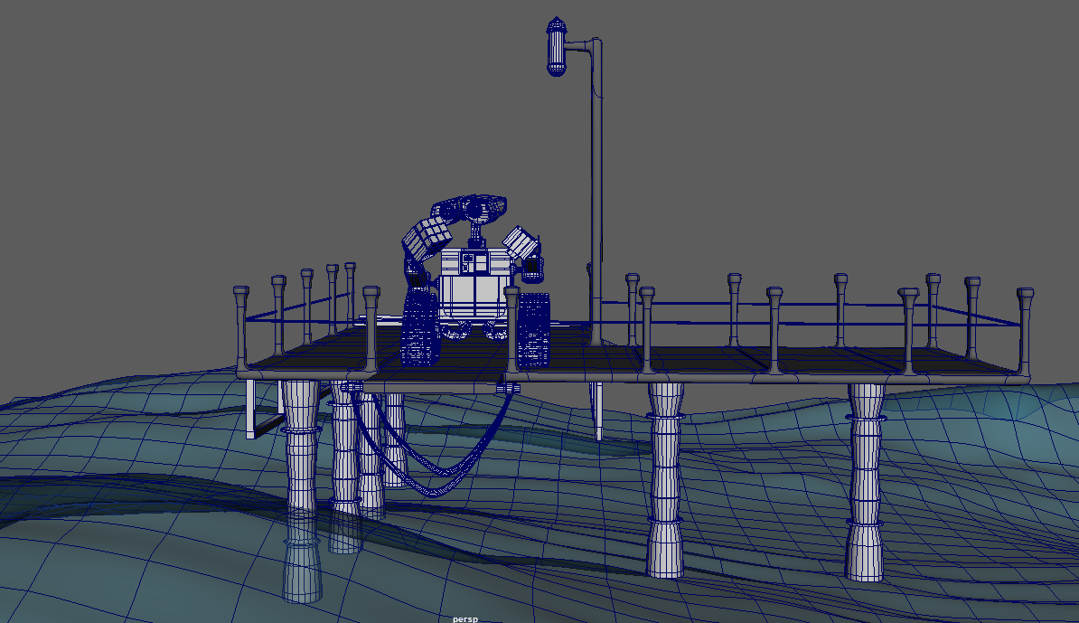 Wall-E机器人河边码头场景maya模型下载插图1