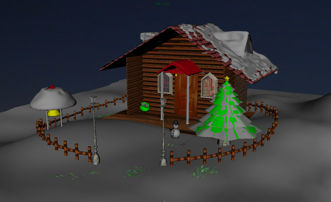 圣诞节小木屋场景maya模型下载插图