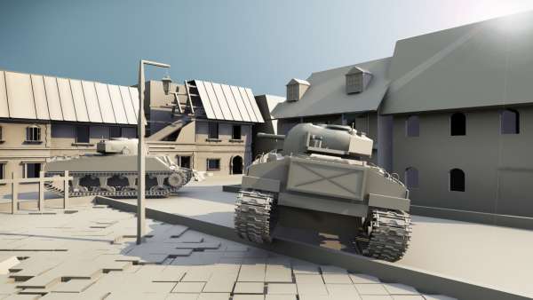 二战场景德军坦克进村街道场景模型下载插图