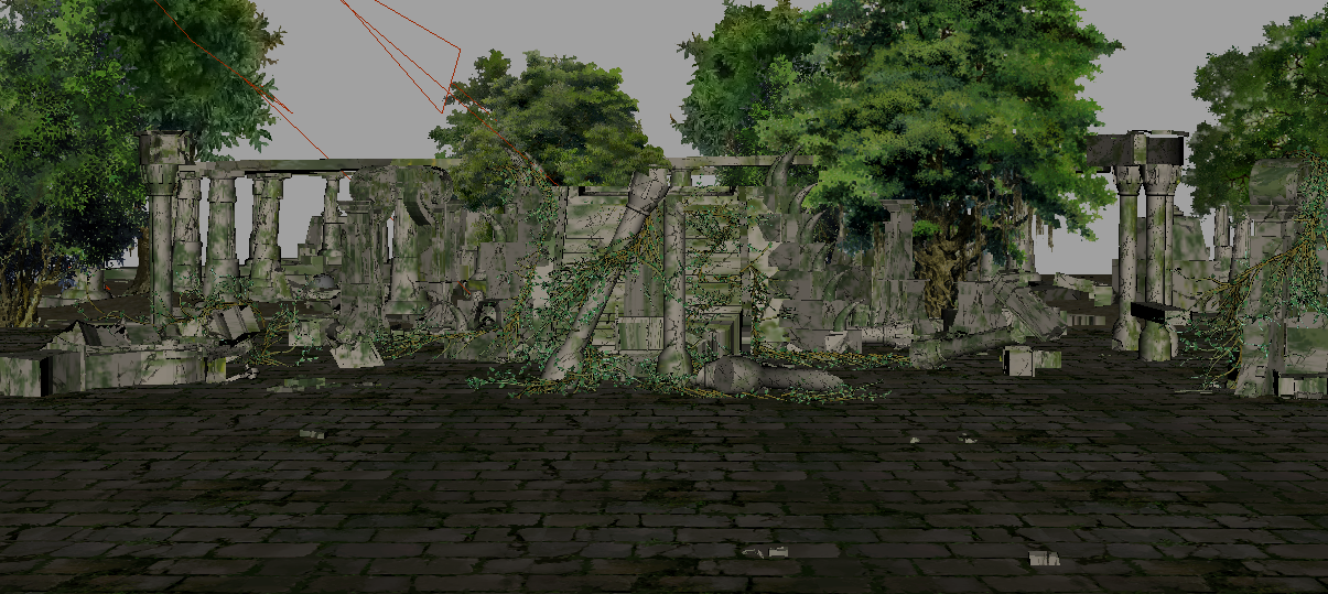 森林建筑废墟遗迹格斗游戏场景（贴图+灯光）插图1