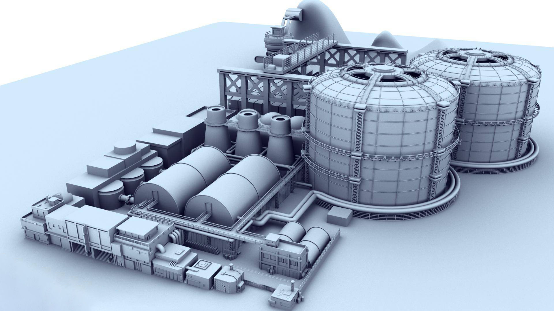 现代工厂，水塔，管道，烟囱，钢架桥，油管maya模型下载插图