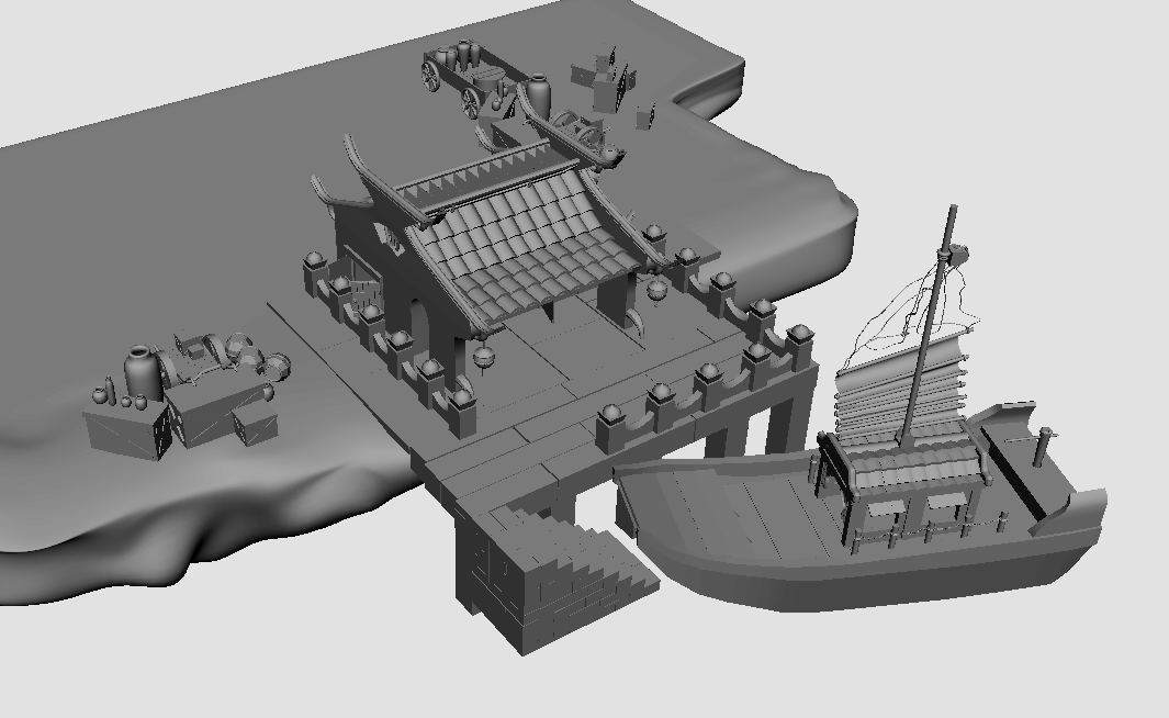 繁忙的古代货运码头船只场景maya模型下载插图