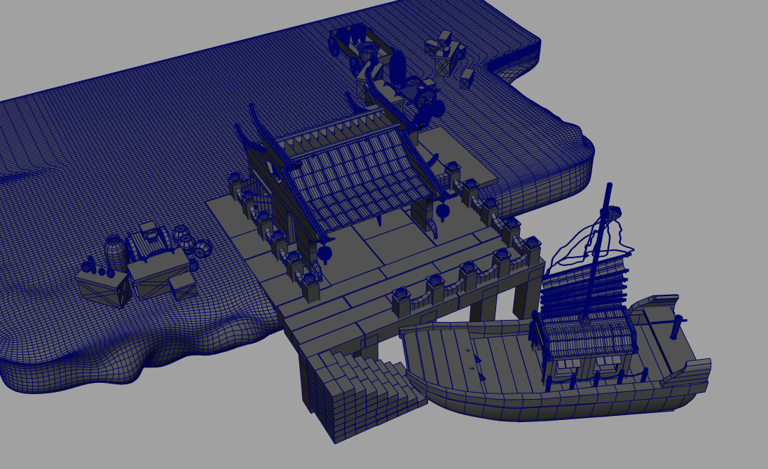 繁忙的古代货运码头船只场景maya模型下载插图1