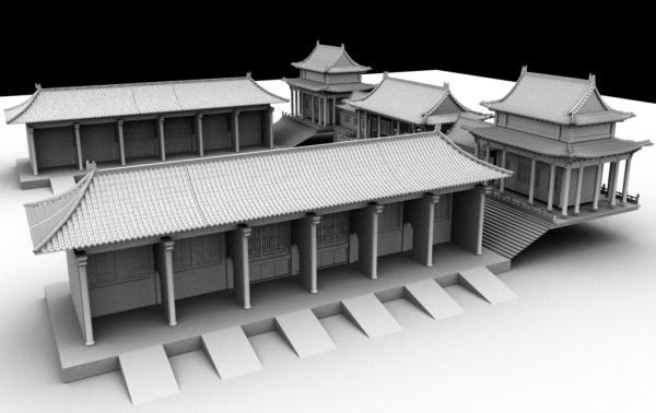 寺庙建筑四合院古建筑maya模型下载插图