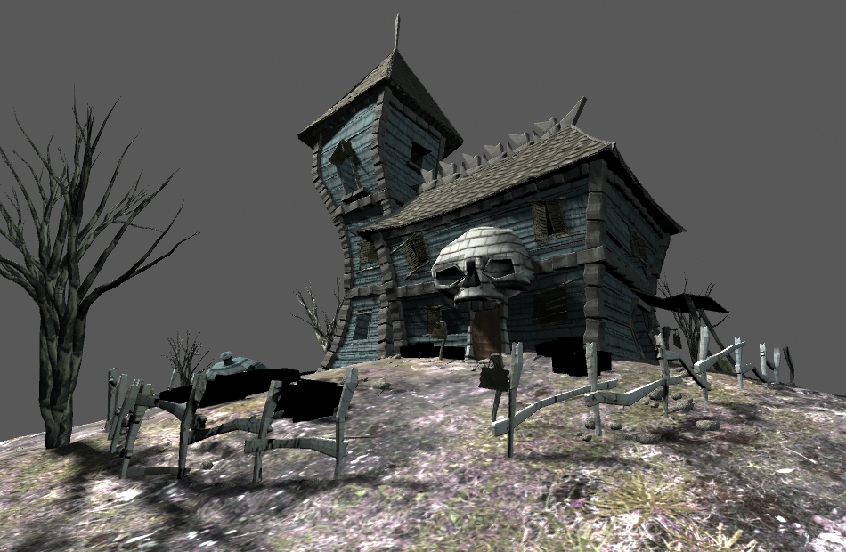 山坡上的鬼屋恐怖万圣节墓地场景maya模型下载插图