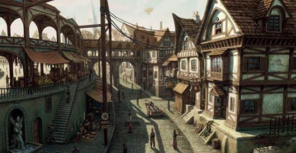 中世纪街道复古风欧洲街道繁忙景象maya模型下载插图