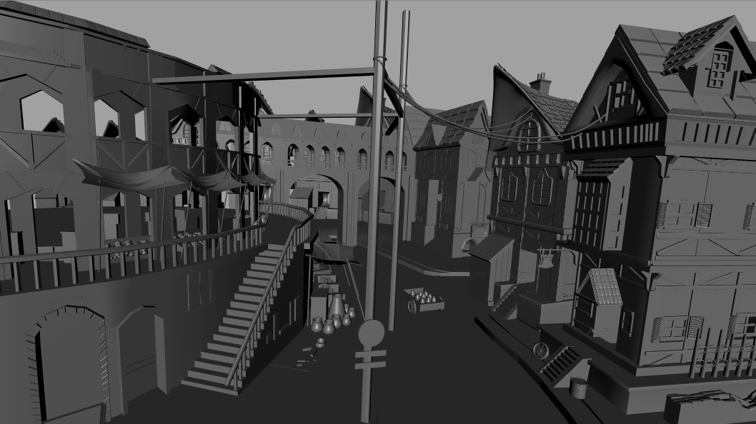 中世纪街道复古风欧洲街道繁忙景象maya模型下载插图1
