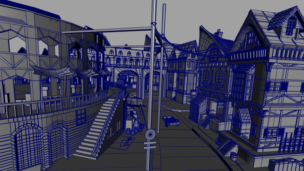 中世纪街道复古风欧洲街道繁忙景象maya模型下载插图2