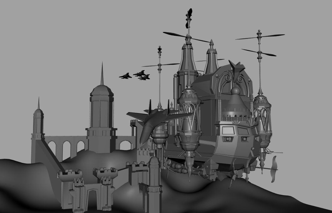 飞船飞机移动城堡军事幻想场景模型下载插图