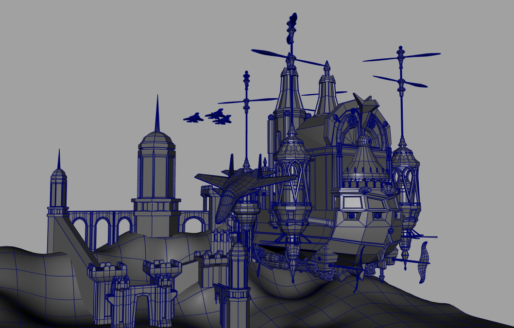 飞船飞机移动城堡军事幻想场景模型下载插图1
