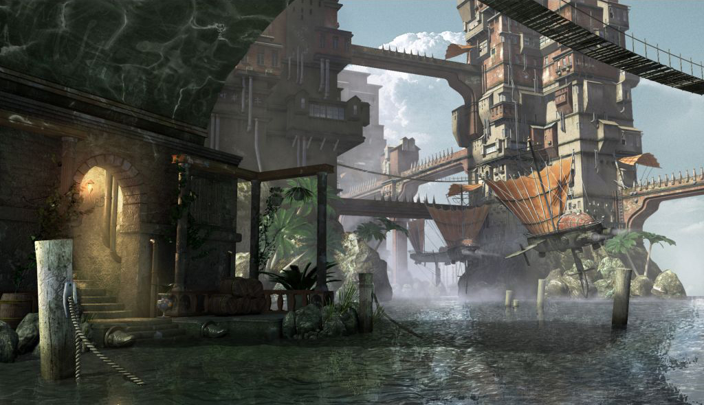 海上科幻城堡CG场景模型下载插图