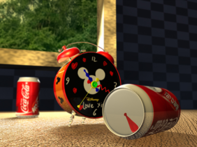 窗台上的闹钟可乐瓶maya小景模型插图