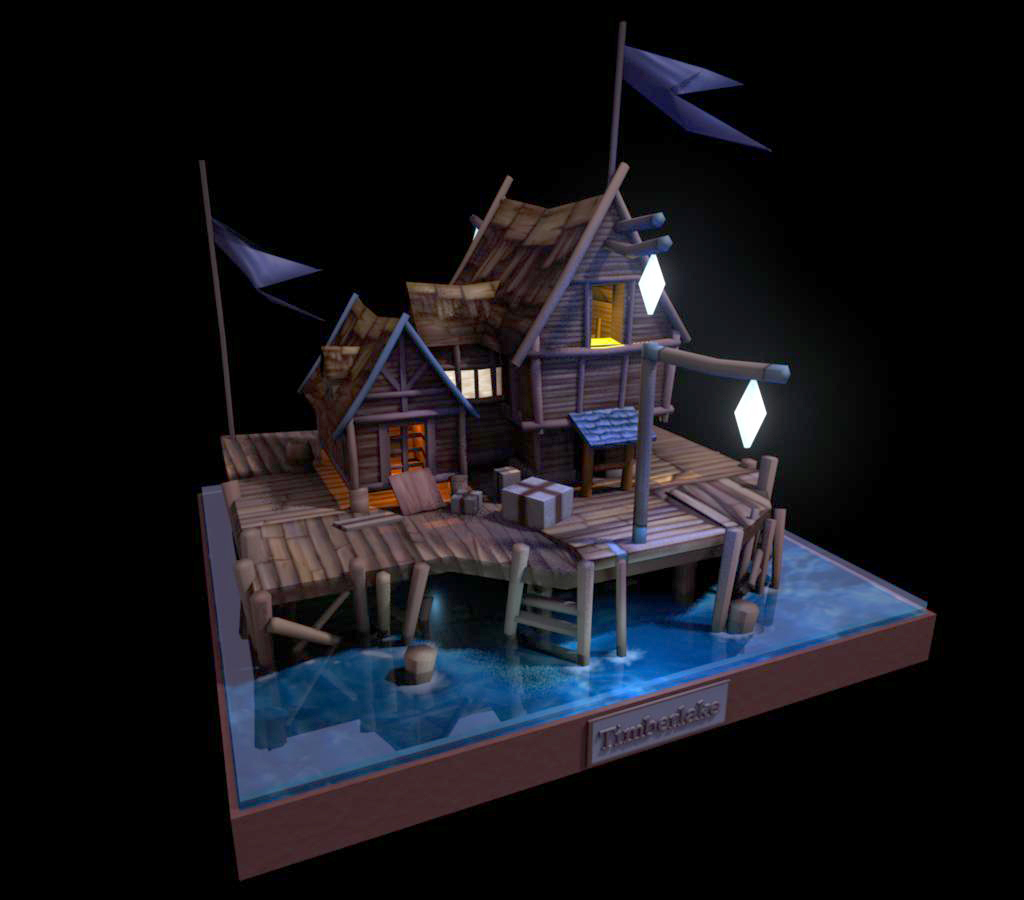Waterhouse海边渔村渔民房子海上木屋maya模型下载插图
