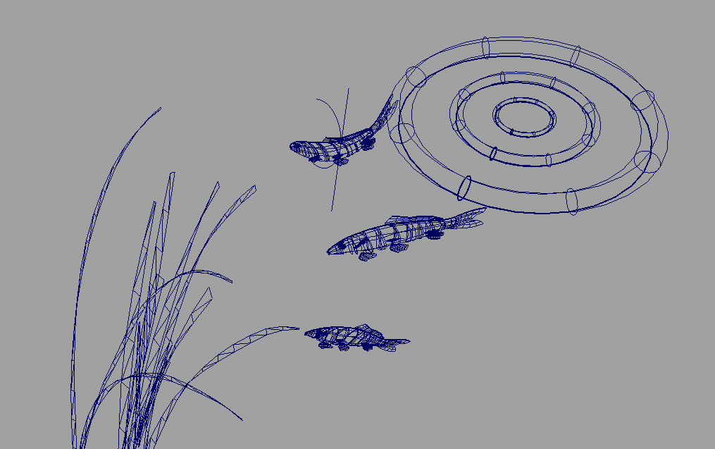 池塘里水草鱼水墨画风格maya模型插图1