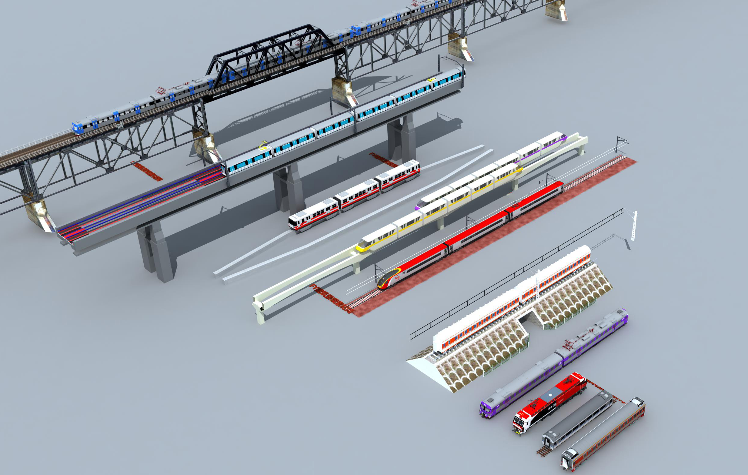 高铁轻轨地铁铁架桥火车城际线高架桥铁路公共设施3d模型下载插图