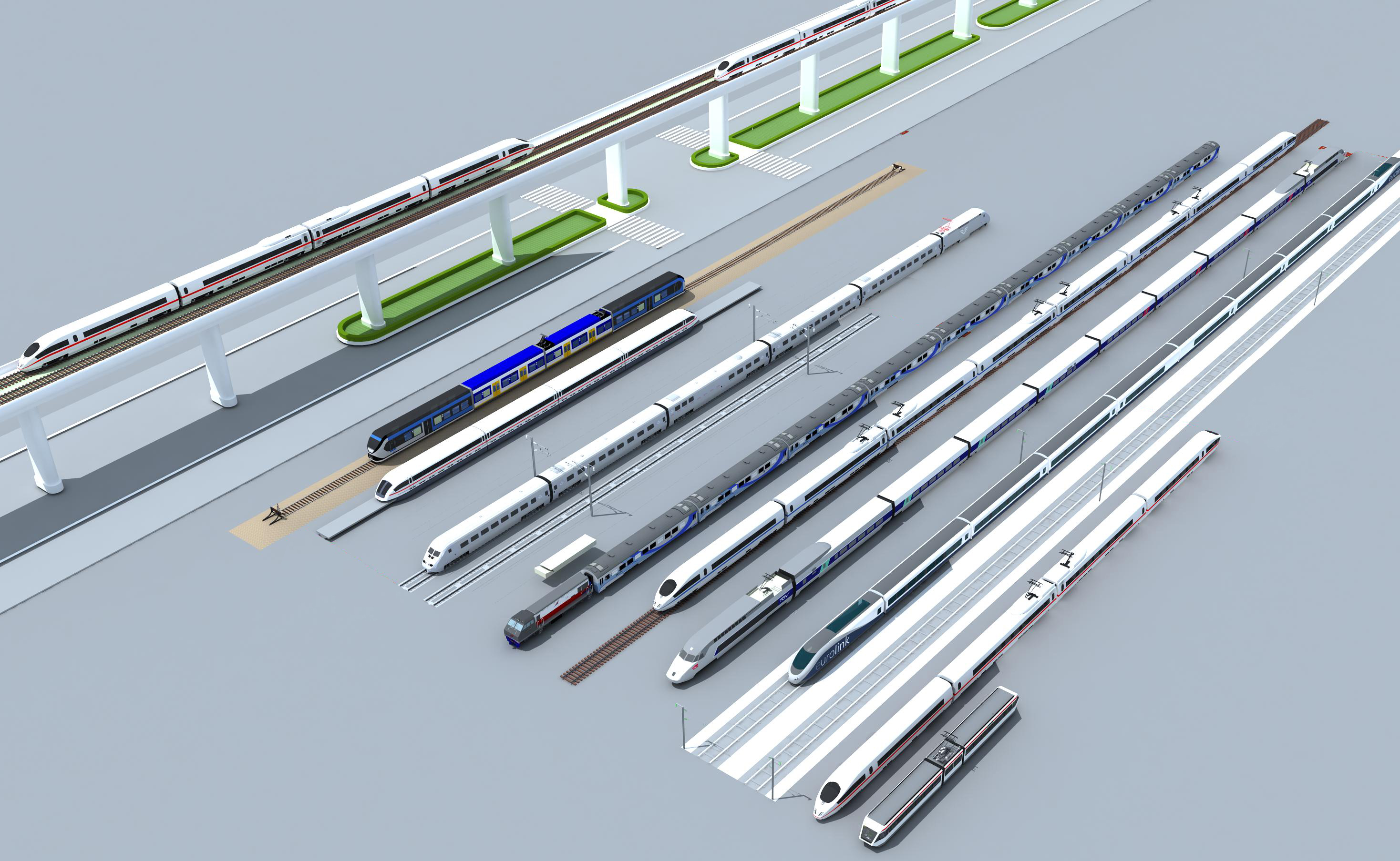 铁路公共设施高铁轻轨地铁铁架桥火车城际线高架桥3d模型下载插图