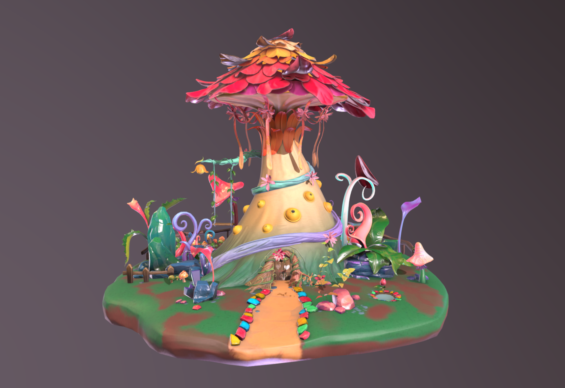 森林里的蘑菇房自然场景模型下载插图