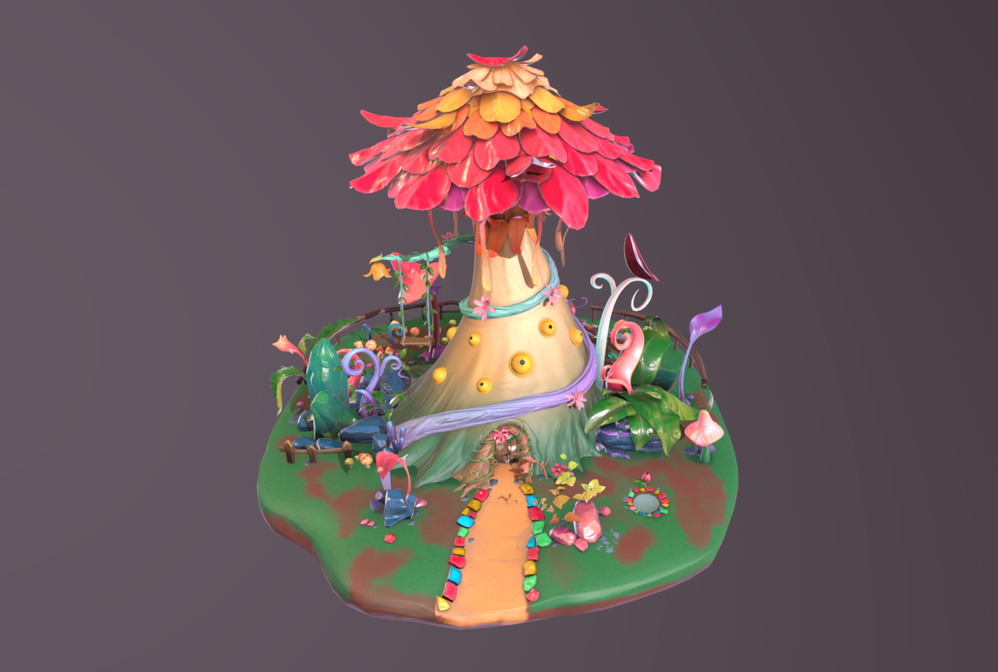 森林里的蘑菇房自然场景模型下载插图2