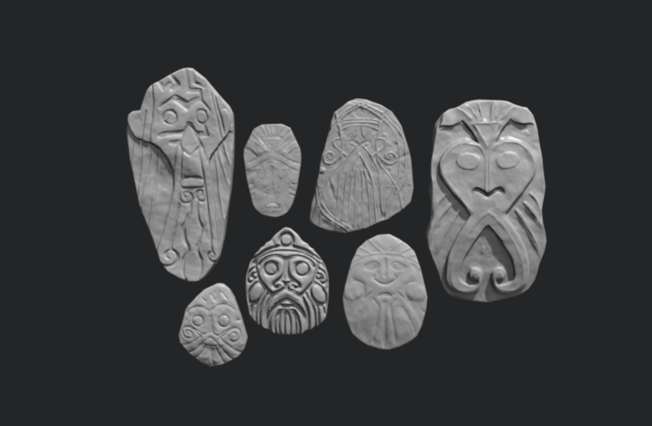 长老雕像岩石玛雅人石头面具雕像模型下载插图1