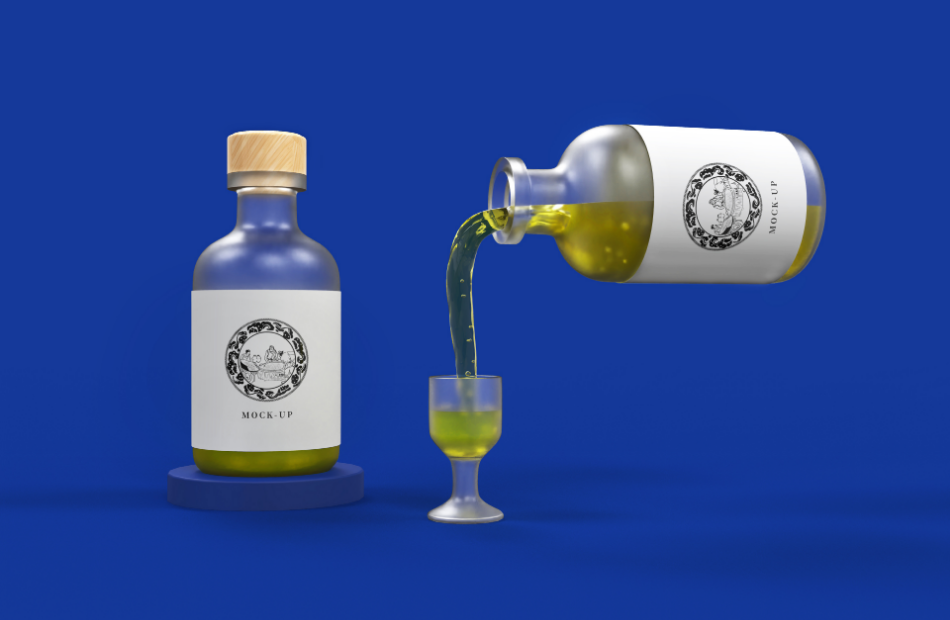 原创3D磨砂玻璃酒瓶包装样机模型插图