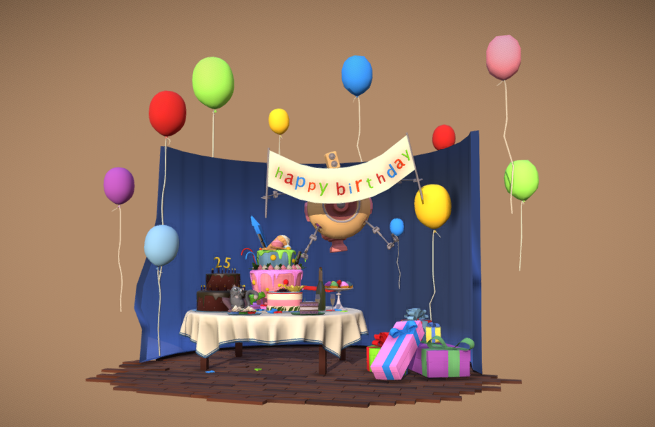 生日派对蛋糕礼物气球组合场景模型下载插图