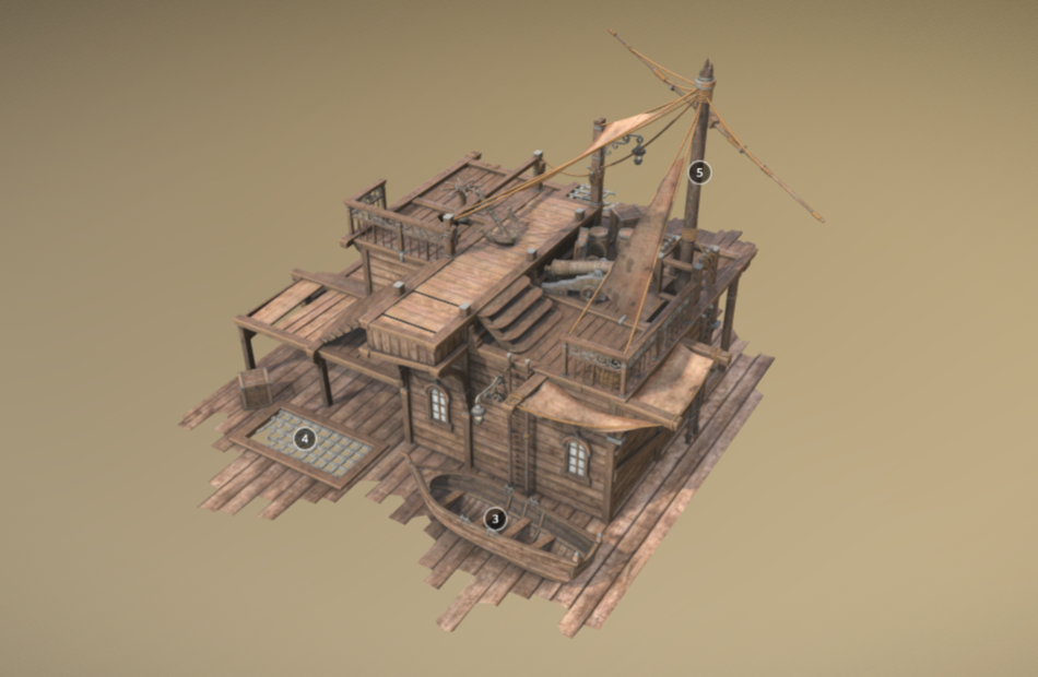 破旧的海盗船桅杆木屋旧船零件3d模型下载插图1