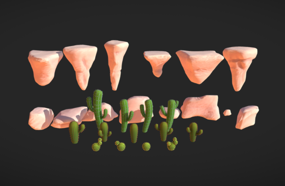 沙漠岩石和仙人掌3d模型下载插图
