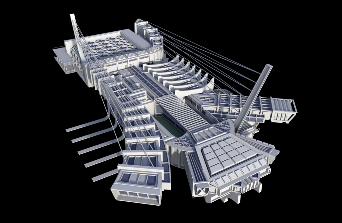 科幻桥梁钢架结构大桥公共基础设施建设3d模型插图