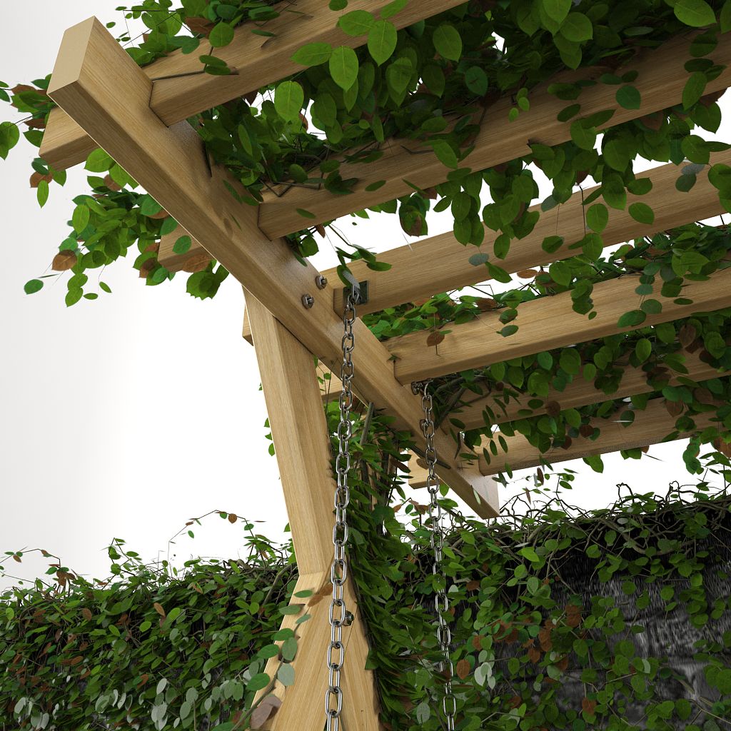 花园、草地和墙壁的秋千3d模型下载插图1