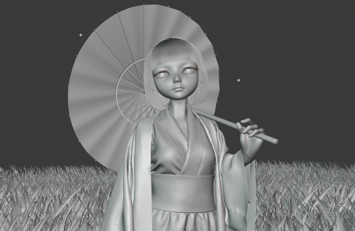 撑伞的日本和服女孩动漫人物3d人物模型下载插图