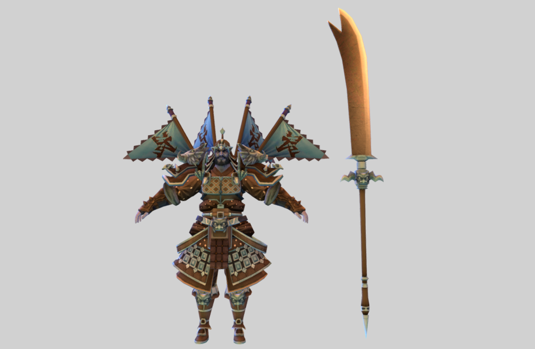 古代士兵 战士 武将 战袍 大刀 将军 武士 3d模型插图