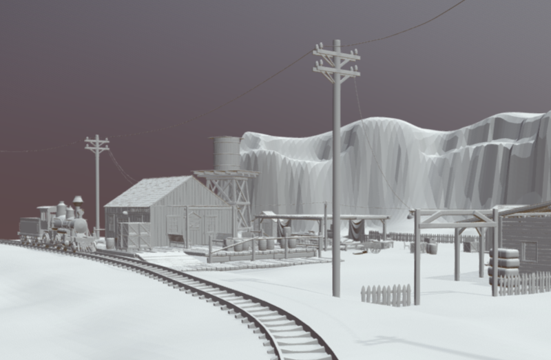 西部小型火车站货运站铁路场景3d模型插图