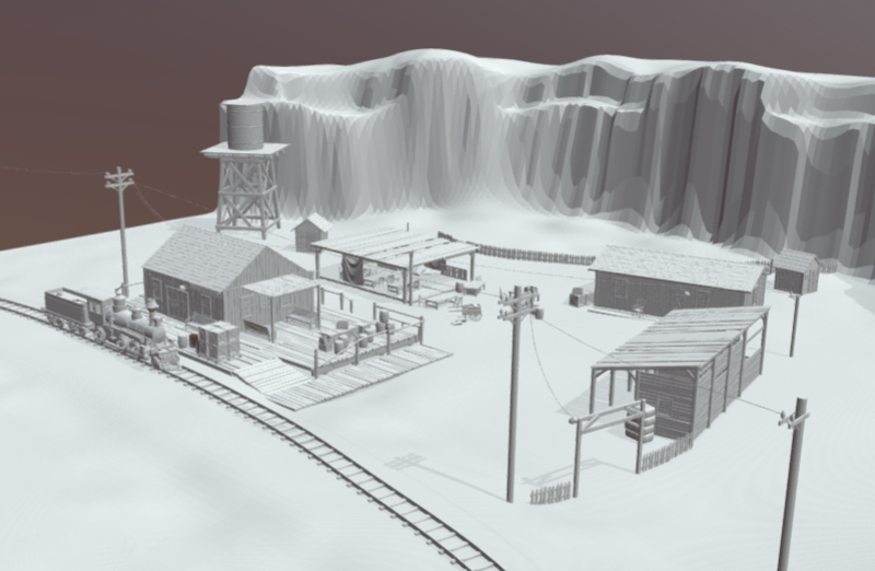 西部小型火车站货运站铁路场景3d模型插图1