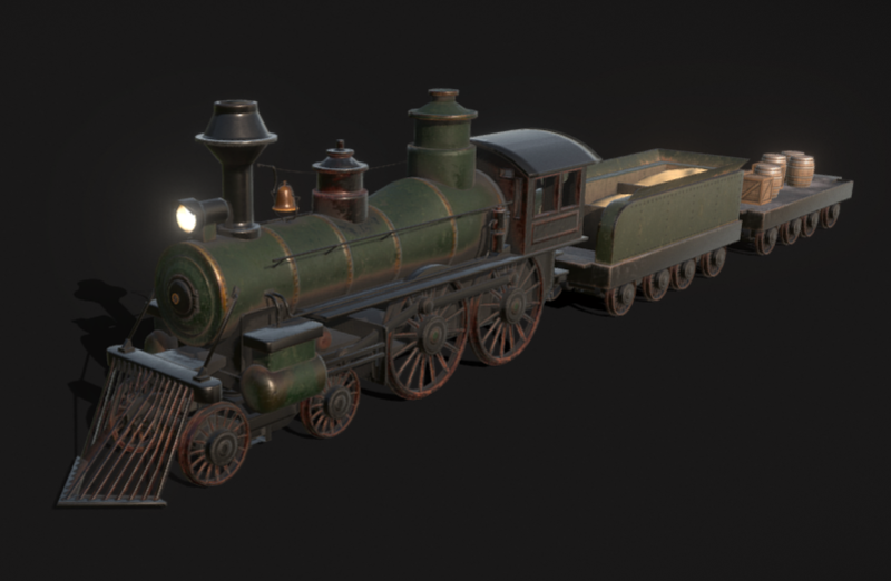 蒸汽火车 西部 货运火车 3d模型插图