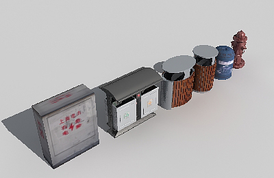 各种垃圾箱 垃圾桶 消防栓 景观小品3d模型插图