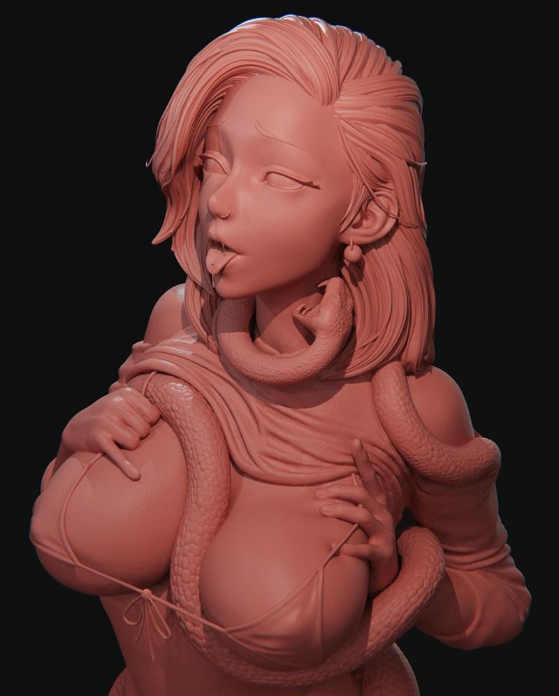 美女脖子上的蛇动漫人物3d打印模型下载插图