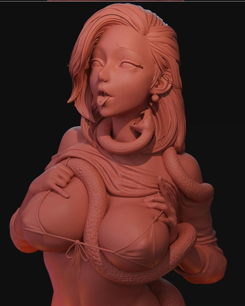 美女脖子上的蛇动漫人物3d打印模型下载插图1