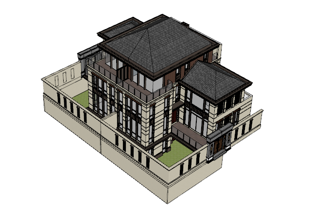 中式别墅住宅建筑su模型插图1