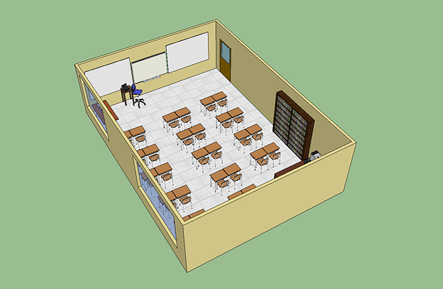 学校教室及课桌椅子SU模型插图1