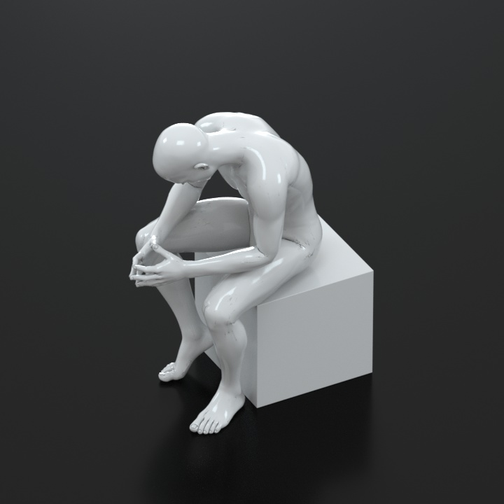 低头思索的男人雕像动作pose模型插图