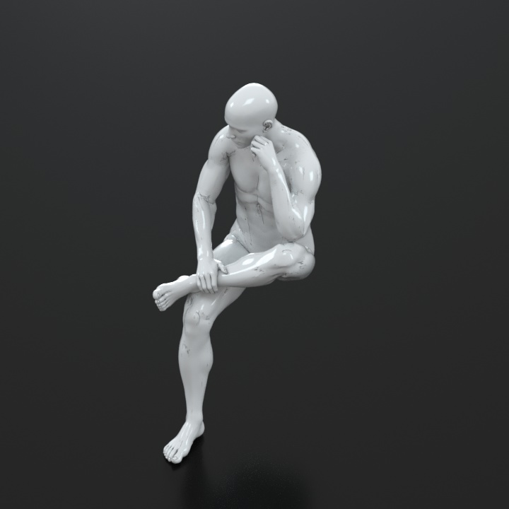 单手托头跷二郎腿思考的男人雕像fbx模型插图