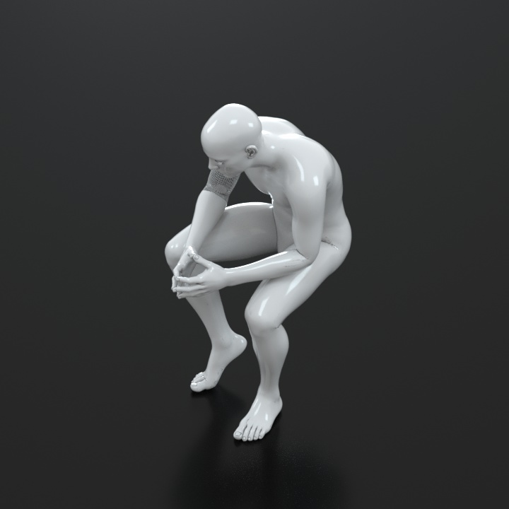 双手交叉迷思苦想的男人雕像pose模型插图