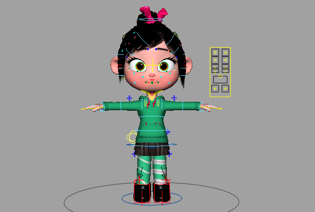 绿色卫衣大眼睛卡通小女孩maya绑定角色模型插图