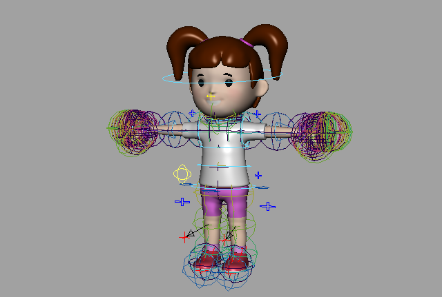 砰砰跳跳的红裙子小女孩maya绑定模型，有动画插图1
