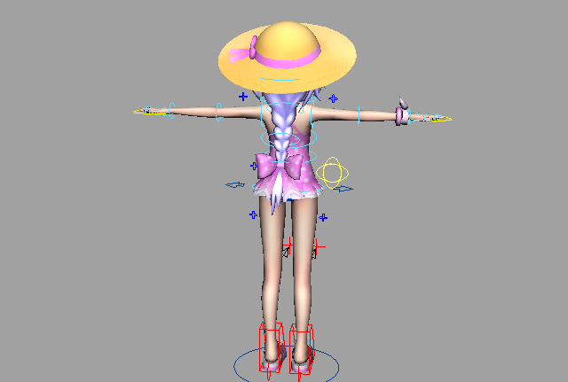 大草帽泳装长辫子清纯美少女动漫女孩maya跑步动画模型插图