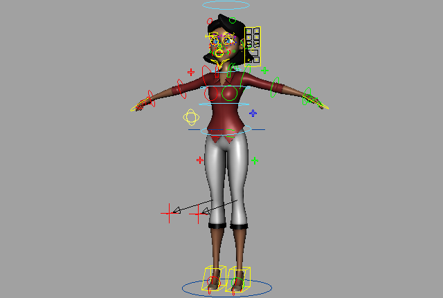 干练短发卡通女人Janine_rig_Maya卡通角色绑定模型下载插图