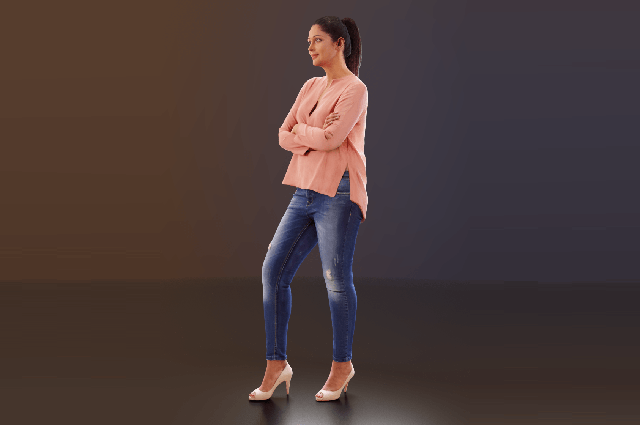 双手交叉站立的女人3d扫描写实人物模型下载插图1