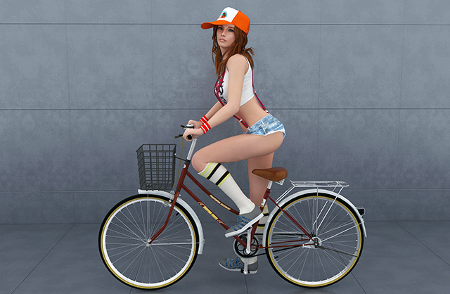 自行车女孩长腿美女短裤女人鸭舌帽运动女孩3d模型下载插图