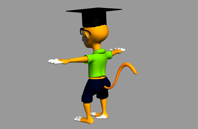 带毕业学士帽卡通猴子3dmax模型下载插图1