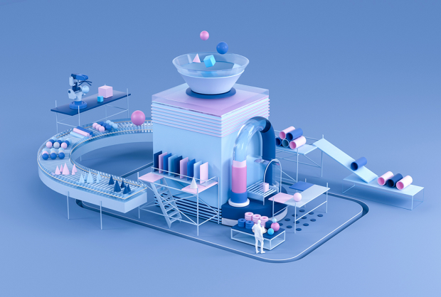 蓝粉儿童乐园几何物体立体科技C4D场景模型插图